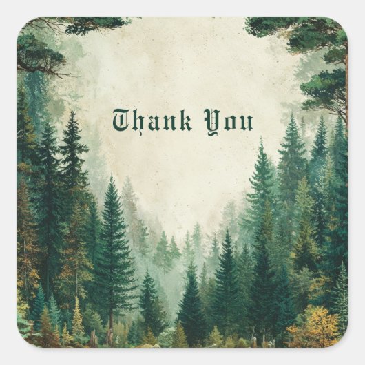 Sticker Carré Elegant Painterly Pine Forest Rustic Woodland (Devant)