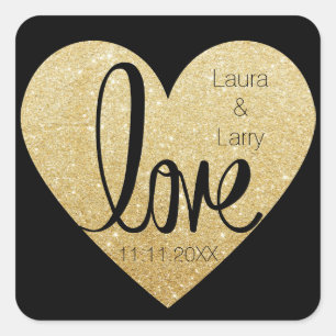 Sticker Carré Élégant Parties scintillant personnalisée Gold LOV