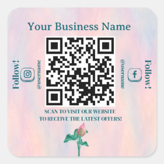 Sticker Carré Élégant Pastel QR Code Site Web Entreprise
