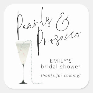 Sticker Carré Elegant Pearls Prosecco Fête des mariées Merci