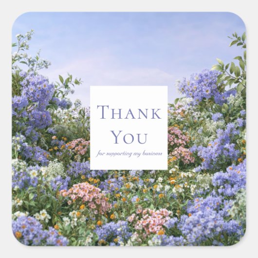 Sticker Carré Elegant Periwinkle Blue Pink Wildflower Meadow (Devant)
