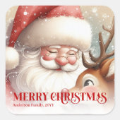 Sticker Carré Elegant Personalized Santa Rudolph Holiday Kids   (Devant)