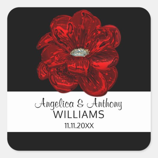Sticker Carré Elégant phoques Mariages à fleurs blanc, noir, rou (Devant)