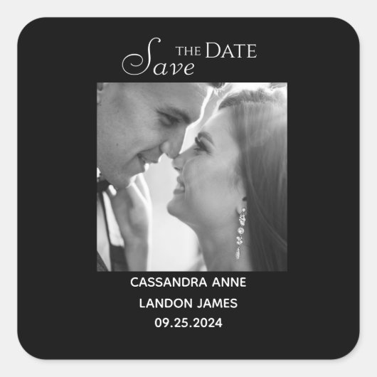 Sticker Carré Élégant Photo Noir Chic Typographie Carrée (Devant)