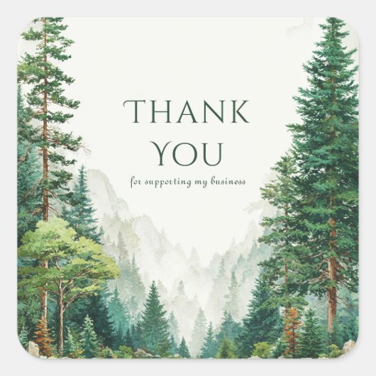 Sticker Carré Elegant Pine Forest Mountain Watercolor Rustic (Devant)