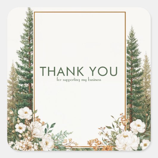 Sticker Carré Elegant Pine Tree White Peony Rustic Woodland (Devant)