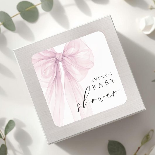Sticker Carré Elegant Pink Bow Baby Shower