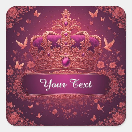 Sticker Carré Elegant Pink Crown With Gold Embellishments (Devant)