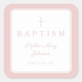 Sticker Carré Elegant Pink Religious Cross Boy Baptism (Devant)