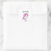 Sticker Carré Élégant Pink Unicorn Nom de la fille (Sac)
