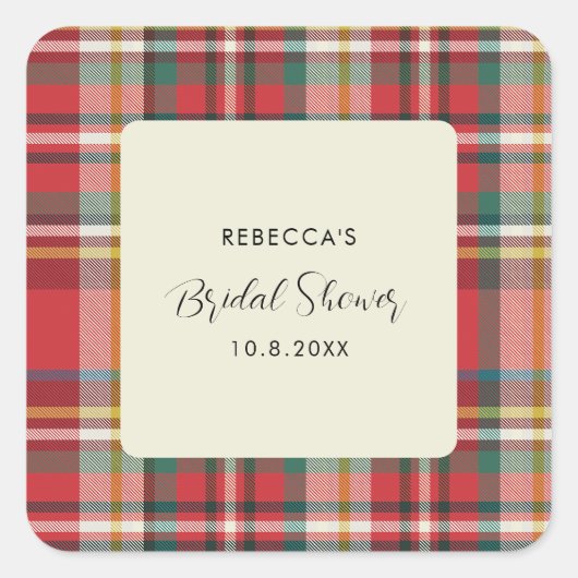 Sticker Carré Élégant Plaid Rustique Mariage Shower (Devant)