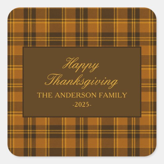 Sticker Carré Elegant Plaid Thanksgiving Classic Custom Favor (Devant)