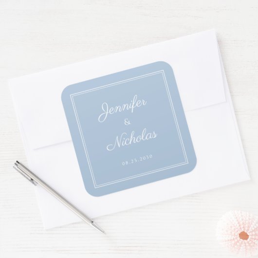 Sticker Carré Elegant Powder Blue Script Wedding (Enveloppe)