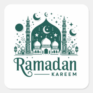 Sticker Carré Elégant Ramadan Vert Kareem Moubarak