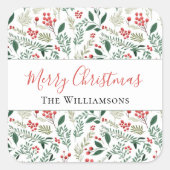 Sticker Carré Élégant Red Holly Berry Vert (Devant)