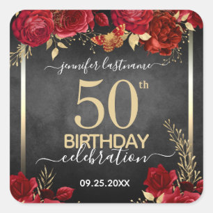 Sticker Carré Elégant Red Roses 50e anniversaire