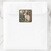 Sticker Carré Elégant retro boho blanc lapin boisé fleurs (Sac)