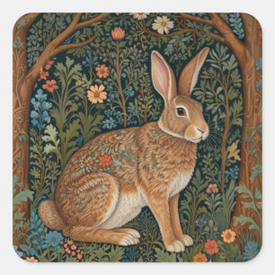 Sticker Carré Élégant retro lapin boisé boisé fleuri