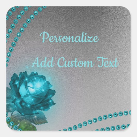 Sticker Carré Elégant Romantique Crystal Blue Rose Pearls Chic (Devant)