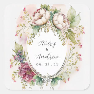 Sticker Carré Élégant Romantique Rustique Mariage floral