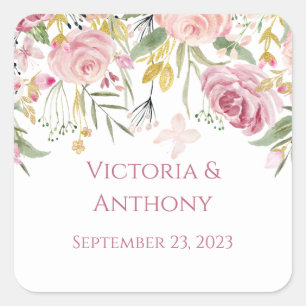 Sticker Carré Élégant rose de la typographie Florale Mariage Car