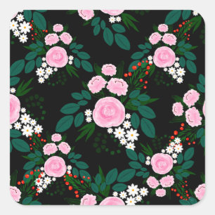 Sticker Carré Elégant rose et blanc Floral aquarelle Peinture
