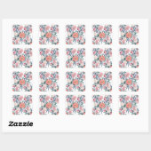 Sticker Carré Elégant rose Fleurs Aquarelle Floral (Feuille)