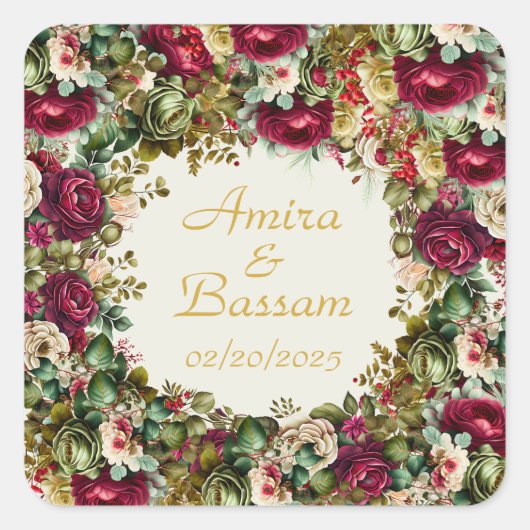 Sticker Carré Élégant Rose Floral Mariage islamique (Devant)