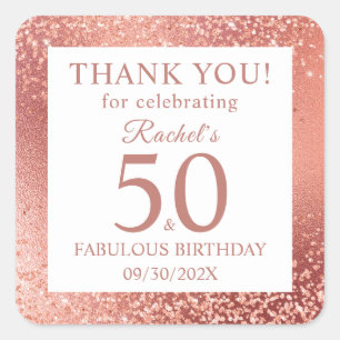Sticker Carré Elégant Rose Gold 50e Anniversaire Merci
