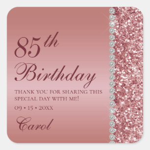 Sticker Carré Elégant Rose Gold 85e anniversaire Merci