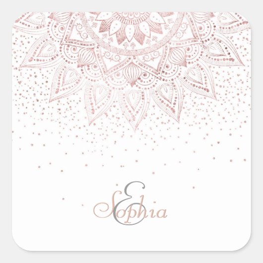 Sticker Carré Elégant Rose Gold Dots Mandala (Devant)