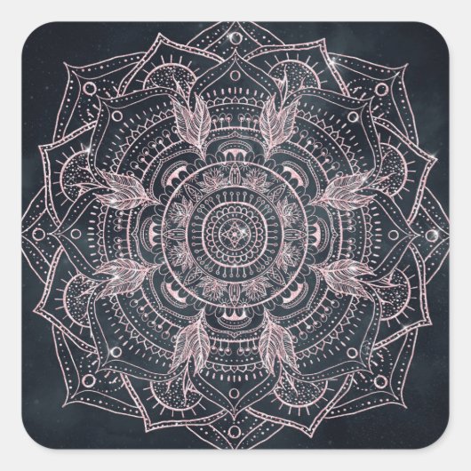 Sticker Carré Elégant Rose Gold Mandala Grey Nebula Design (Devant)