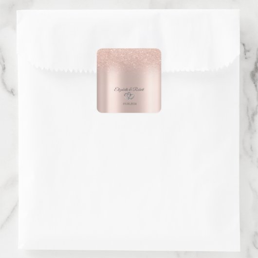 Sticker Carré Elégant Rose Gold Parties scintillant Bokeh Hearts (Sac)