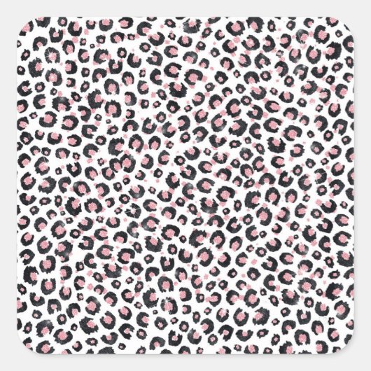 Sticker Carré Élégant Rose Léopard Noir Motif (Devant)
