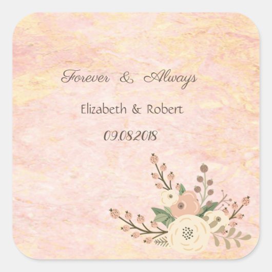 Sticker Carré Élégant Rose marbre Mariage floral (Devant)