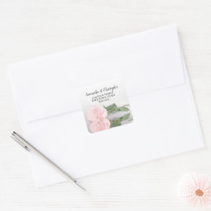 Sticker Carré Élégant Rose Mariage Adresse de retour Seal