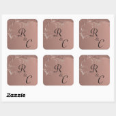 Sticker Carré Élégant Rose Mariage or Monogramme (Feuille)