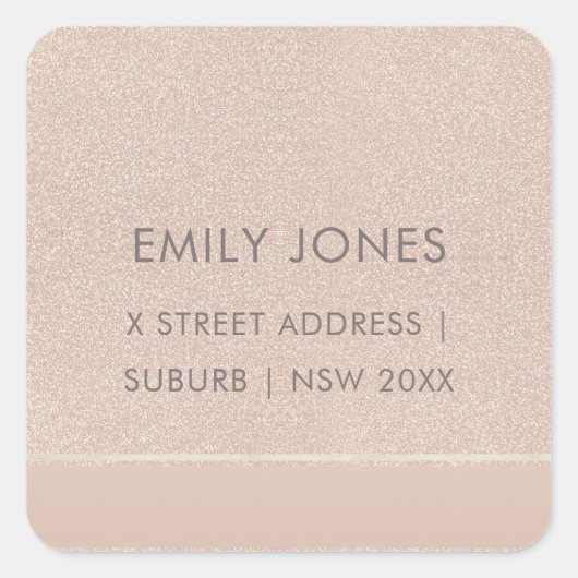 STICKER CARRÉ ÉLÉGANT ROSE MINIMAL OR SHIMMER ADRESSE (Devant)