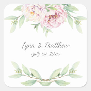 Sticker Carré Élégant rose pâle Roses Mariage floral