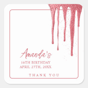 Sticker Carré Elégant Rose Parties scintillant or goutte douce 1