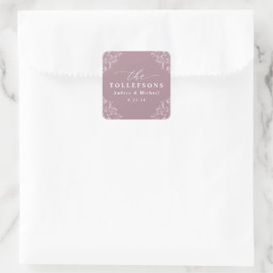 Sticker Carré Élégant Rose Poussiéreux Mariage Classique Mauve