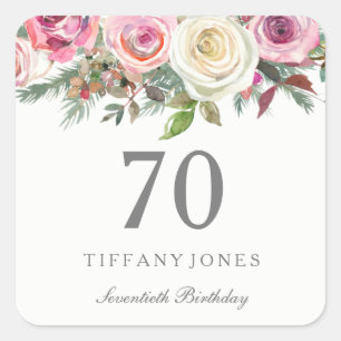 Sticker Carré Élégant Rose Rose Rose rose rose Floral 70e annive