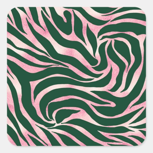Sticker Carré Elégant Rose vert Parties scintillant or Zebra (Devant)