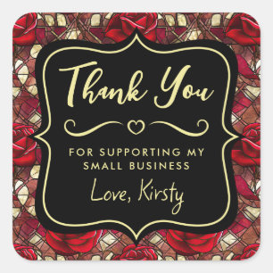 Sticker Carré Élégant Rouge Rose Vitrail de verre Petite entrepr