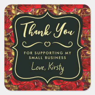 Sticker Carré Élégant Rouge Rose Vitrail de verre Petite entrepr