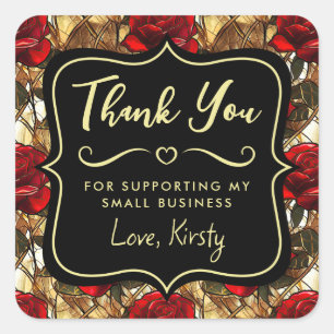 Sticker Carré Élégant Rouge Rose Vitrail de verre Petite entrepr