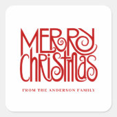 Sticker Carré Élégant Rouge Script Joyeux Noël Personnalisé (Devant)