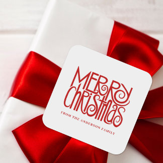 Sticker Carré Élégant Rouge Script Joyeux Noël Personnalisé