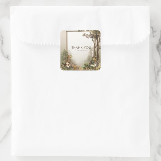 Sticker Carré Elegant Rustic Autumn Forest Gold Frame (Sac)