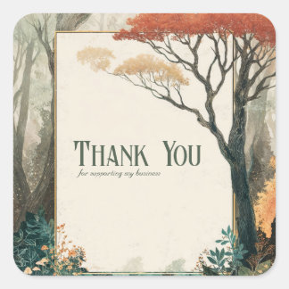 Sticker Carré Elegant Rustic Autumn Tree Gold Frame Forest